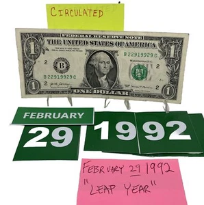 Birthday/Anniversary Dollar February 29 1992 .  Fancy Serial Number Circulated - Picture 1 of 11