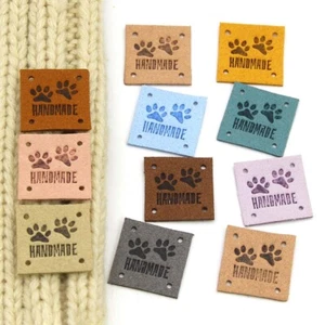 Square Handmade Paws PU Faux Leather Labels Tags Sewing Crocheting Knitting MixP - Picture 1 of 6