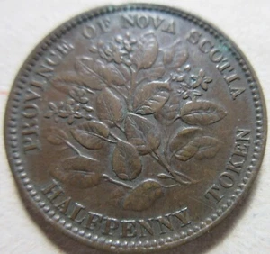 1856 Nova Scotia Canada Half PENNY Token. BETTER GRADE (K438) - Picture 1 of 2