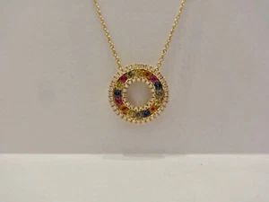 Collier "Multicolor" Brillanten und Saphire 750er Gelbgold Anhänger mit Kette - Picture 1 of 5