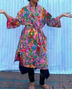 Vestido bata de baño kimono chaqueta acolchada Kantha acolchada 100 % algodón estampado floral para mujer - Imagen 1 de 4
