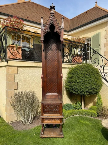 INCREDIBLE CARVED ANTIQUE DEACONS GOTHIC CABINET FROM A CLOSED CHURCH -22FR4 Cover