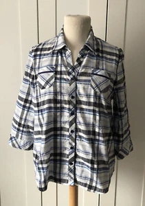 Bluse, 3/4-Arm, blau weiß schwarz kariert, Gina Laura, Gr. L (42 - 44) - Bild 1 von 6