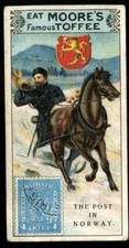 Trade Card,Moore's Toffee,Like Nugget,MAIL CARRIERS AND STAMPS,1900,Norway