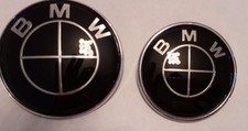 PAIR FULL BLACK 82MM+ 74MM BADGES FOR 3 SERIES E36, E46,E90,F30,G20,-UV LACQURED