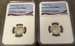 1980-S and 1981-S Proof Roosevelt Dimes, Graded PF70UC by NGC - Picture 1 of 5