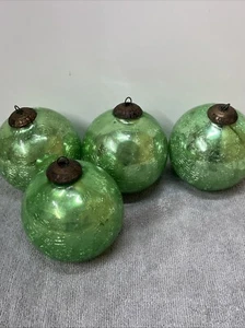 4 Green Antique Amethyst Glass Kugel Round Christmas Ornament Midwest - Picture 1 of 14