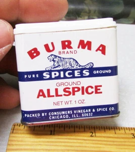 Burma Brand Allspice 1 oz spice tin, mostly full still, great kitchen decor - Picture 1 of 3
