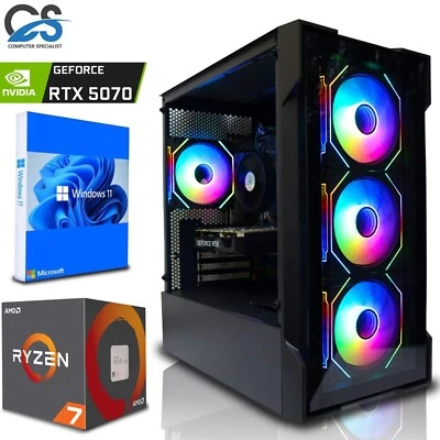 Ryzen 7 7700 Gaming PC RTX 5070 12GB 64GB DDR5 512GB M.2 1TB HDD Win11 Desktop - Image 1 of 4