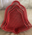 NEW Set of 3 Red Bell-shaped Metal Baskets-Coated- 3 Sizes-Great For Christmas