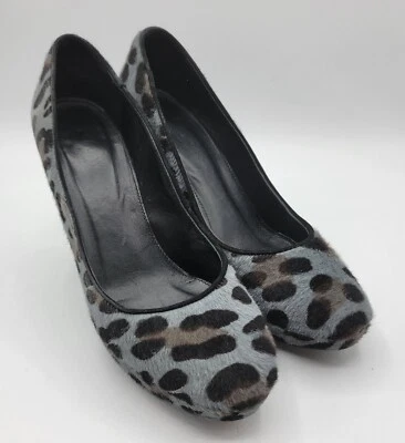 J.Crew Collection Pia Shoes Heels Size 7.5 Blue Leopard Calf Hair Round Toe Y2K - Image 1 of 4