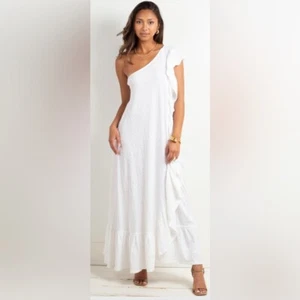 FREE PEOPLE beach Elisa Maxi Dress White Women's SIZE MEDIUM Ruffle cutout - Imagen 1 de 10