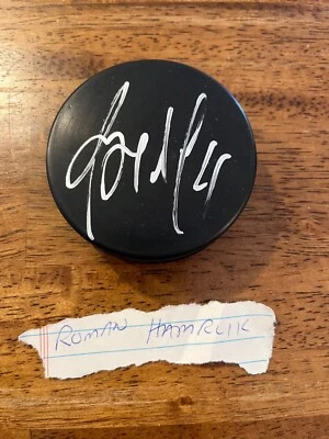 Roman Hamrlik Hand Signed Autographed Black Hockey Puck - Image 1 of 2