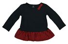 Carter's Girls Size 5T Long Sleeve Solid/Plaid Peplum Hem Top NWT Black/Red