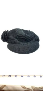 Betmar New York black knit hat with knitted black flower beads #6299 vintage hat - Picture 1 of 12