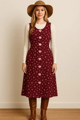 Vestido Jersey Hecho a Mano De Colección M Bolsillos Florales Cottagecore Campesino Pradera Boho Foto 1 de 4