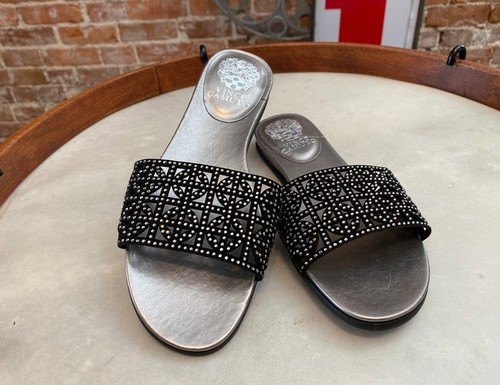 Sandali Vince Camuto neri strass gioiello borchie slide Eveera nuovi piatti festa