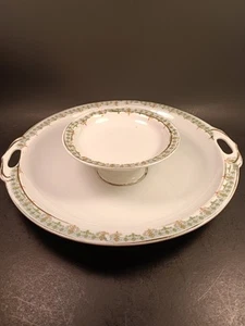 Vintage M.W. Co. Germany 2 Tier By Chip & Dip Porcelain Tray Floral - Picture 1 of 12
