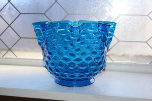 "Antigua pantalla de lámpara victoriana de vidrio Hobnail azul 4"" - Imagen 1 de 3