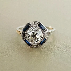 Anello FN in oro bianco 14 carati con diamanti creati in laboratorio stile art deco 3 ct - Foto 1 di 12