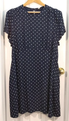 Old Navy Dress Womens XXL Navy Blue Polka Dot Keyhole Pockets Classic Preppy - Image 1 of 4