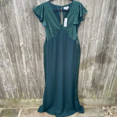COAST V-Neck Short Sleeve Satin Maxi Bridesmaid Dress UK 10 Emerald Green BNWT - Image 1 of 4