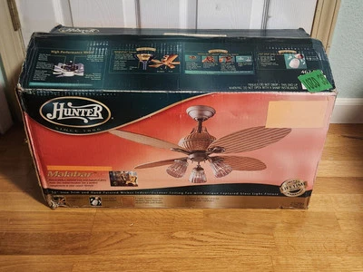 Hunter Malabar 52” Antique Wicker Iron Trim Ceiling Fan & Light Fixture 23294 - Image 1 of 4