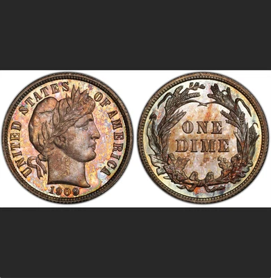 1909 PCGS PR66 $1,675 PCGS P.G. -- 700 Minted PROOF Barber Dime 10C - Image 1 of 4
