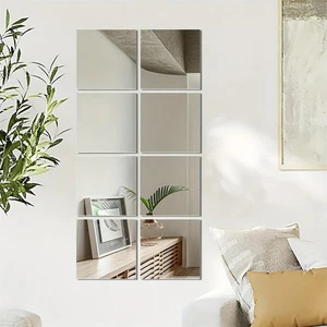 8x Mirror Wall Stickers Mirrors Sheets Decorative Frameless Home Decoration Art - Picture 1 of 6