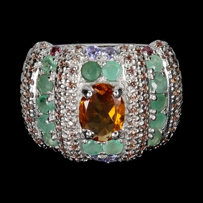 925 Sterling Silver Ring Oval Citrine Emerald Sapphire Tanzanite Gemstone Jewelr - Image 1 of 4
