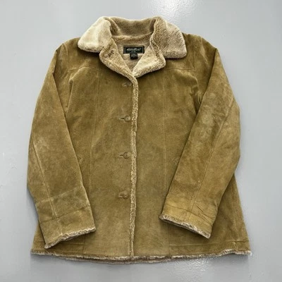 Eddie Bauer Mujer LG Beige Tostado Gamuza Cuero Abrigo Chaqueta Suave Forro de Piel Sintética Foto 1 de 4