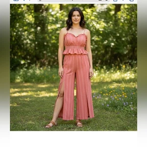 Arizona koralle und creme gestreiftes Top und Hose Set Damengröße Medium - Bild 1 von 12
