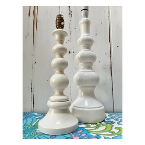 🤍Vintage White Bobbin Turned Wood Table Lamp Base 1970s 36 Cm 🤍 - Picture 1 of 17