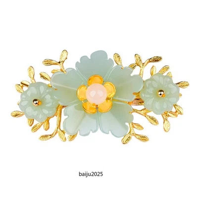 Pinza para el cabello horquilla plata 925 lujo natural joyería flor jade verde Foto 1 de 4