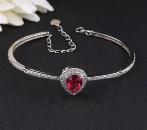 Women's Fancy Bangle Bracelet 5Ct Pear Lab-Created Diamond 14K White Gold Plated - Picture 1 of 5