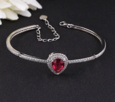 Women's Fancy Bangle Bracelet 5Ct Pear Lab-Created Diamond 14K White Gold Plated - Image 1 of 4