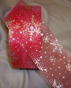 10 Yds. SHEER RED GLITTER SNOWFLAKE RIBBON  2 3/4" W. - Picture 1 of 1