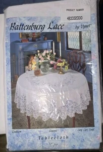 Vynet  Soft VINYL Battenburg Lace Tablecloth White 70" ROUND- BRAND NEW - Picture 1 of 4