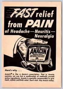 1950 IMPRESIÓN ANUNCIO Anacin alivio rápido del dolor de cabeza neuritis neuralgia mano - Imagen 1 de 1