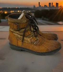 UGG Cecile Brown Waterproof Leather Ankle Duck Boots Womens  9 ~Used ~ # 1007999 - Picture 1 of 7