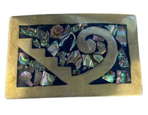 Vintage Mexican Silver 500 With Abalone Inlay Belt Buckle Mexico - Picture 1 of 6