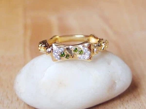 Giuseppe Perez Bamboo Chrome Diopside &Zircon Ring Gold plated Sterling Silver Q - Picture 1 of 6
