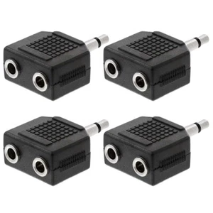 4x 3.5mm 1/8" Mono Plug to 2x 3.5mm Mono Jack Headphone Mic Adapter Y Splitter - Picture 1 of 3