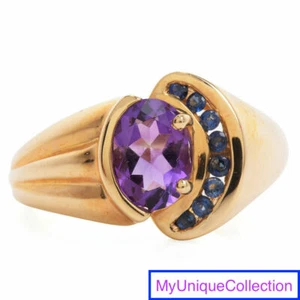10k Yellow Gold Blue Sapphire Amethyst Ring Size 7" - Picture 1 of 5