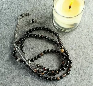 Agata nera Aqeeq preghiera islamica 99 perline, Tasbih, Misbaha, Tasbeeh, Sibha 6 mm - Foto 1 di 5