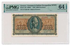 GREECE banknote 5000 Drachmai 1943 PMG MS 64 Choice Uncirculated