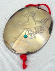 Luz De Nambe Christmas Ornament 2000 Peace Dove Bird Metal Box Pendant Blue Dot - Picture 1 of 11