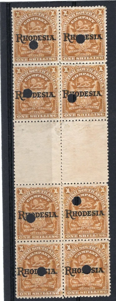 BRITISH RHODESIA, YV # 8, BLOCK OF 8, W/GUTTER, SPECIMEN, M NO GUM - Image 1 of 1