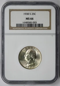 1938-S Washington Quarter Silver 25C MS 66 NGC - Picture 1 of 4