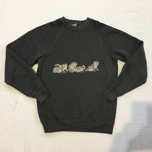 Vintage Kittens Yarn Graphic Sweatshirt Charcoal Women's M Grandma Lee - Picture 1 of 6
